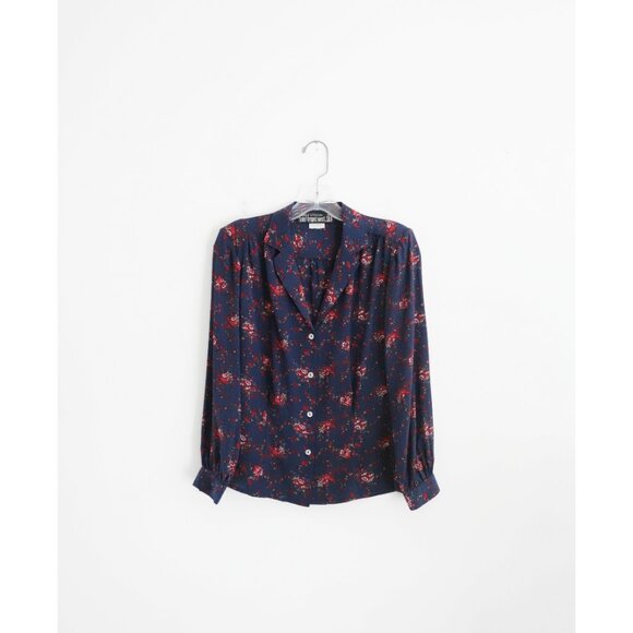 Vtg 80s Carole Little Saint Tropez West Indigo Floral Silk Top + Skirt Set XS - Picture 2 of 9